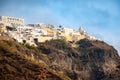 Panoramic view Traditional famous white houses and churches in Thira town on Santorini island, Greece Royalty Free Stock Photo