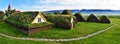Panoramic view at Traditional Icelandic farm Glaumbaer composed of turf houses in Northern Iceland