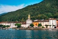Panoramic view of traditional village of Brusino Arsizio on the shore of Lake Lugano, in Switzerland.