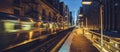 Panoramic view of Train line towards Chicago Loop  by night Royalty Free Stock Photo