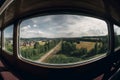 Panoramic view from train window. Generate ai Royalty Free Stock Photo