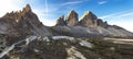 Panoramic view of Three Lavaredo peak at sunshine- Drei zinnen