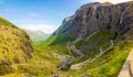 Panoramic view, Trollstigen famous serpentine road mountain road in the Norwegian mountains in Norway