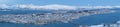 Panoramic view on Tromso, Norway, Aerial View  Of Tromso At Full Moon In Winter Time, Norway Royalty Free Stock Photo