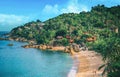 Panoramic view of tropical beach with coconut palm trees. Koh Samui Royalty Free Stock Photo