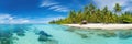 A panoramic view of a tropical beach with turquoise waters and palm trees Royalty Free Stock Photo