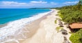 Panoramic view of the tropical beach with umbrellas, Sri Lanka Royalty Free Stock Photo