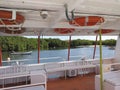 Panoramic view of tropical landscape from inside a pleasure boat. Turquoise waters of the Caribbean Sea. Tropical blue sky and