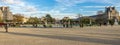 Panoramic view of the Tuileries garden and Louvre with a small scenic pond, Paris