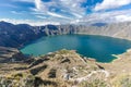 panoramic view of the turquoise crater lake and its trails on a sunny day at Quilotoa lake in Ecuador Royalty Free Stock Photo