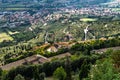 Panoramic view of Tuscany hills and village from Cortona, Arezzo province, Italy Royalty Free Stock Photo