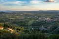 Panoramic view of Tuscany hills and village from Cortona, Arezzo province, Italy Royalty Free Stock Photo