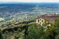 Panoramic view of Tuscany hills and village from Cortona, Arezzo province, Italy Royalty Free Stock Photo
