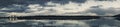 Panoramic view, two bridges construction with reflection in river Dnieper, Kiev, Ukraine. Royalty Free Stock Photo