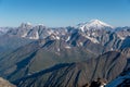 Panoramic view on two of the most notable peaks of Caucasus Mountains - Ushba and Elbrus.