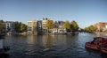 Panoramic view of typical Amsterdam canal mansion homes