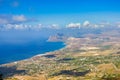 Panoramic view of the Tyrrhenian coast with Mount Cofano seen from the castle of Erice, province of Trapani Royalty Free Stock Photo