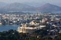 Panoramic view of the Udaipur City and Jai Mahal on lake Pichola in Rajasthan, India