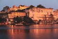 Udaipur City Palace Complex from lake Pichola in Rajasthan, India Royalty Free Stock Photo