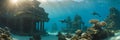 Panoramic view of underwater ancient ruins