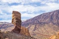 Panoramic view of unique Roque Cinchado unique rock formation with famous Pico del Teide, Tenerife