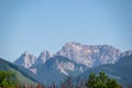 Feistritz - Panoramic view of majestic mountain peaks of Karawanks seen from Feistritz im Rosental Royalty Free Stock Photo