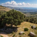 Panoramic view of the Upper Galilee, and southern Lebanon, from Adir mountain, Northern Israel made with