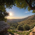 Panoramic view of the Upper Galilee, and southern Lebanon, from Adir mountain, Northern Israel made with