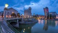 Urania and Danube Canal day to night timelapse in Vienna. Royalty Free Stock Photo
