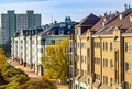 Panoramic view of Ursynow residential district along KEN and Pasaz Ursynowski streets of Stoklosy quarter of Warsaw, Poland