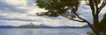 Panoramic view of Ushuaia, Tierra del Fuego National Park and Andes Mountains, Argentina