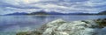 Panoramic view of Ushuaia, Tierra del Fuego National Park and Andes Mountains, Argentina