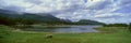 Panoramic view of Ushuaia, Tierra del Fuego National Park and Andes Mountains, Argentina Royalty Free Stock Photo