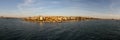 Panoramic view of the Uskudar district of Istanbul from the Bosphorus at sunset. Turkey Royalty Free Stock Photo
