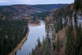 Panoramic view of the Usva River from the cliff in autumn, Russia