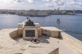 Panoramic view of Valletta bay, Malta and the Grand Harbour from the Siege bell war memorial Royalty Free Stock Photo