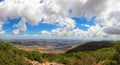 Panoramic view on valley with agricultural land and residential settlements. Upper Galilee. North Israel