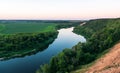 Panoramic view of valley with beautiful river Don, high sand hills and forest, nature summer landscape, Krivoborie in Voronezh Royalty Free Stock Photo