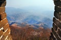 Panoramic view of the valley close to the Mutianyu section from a tower of the Great Wall of China, surrounded by Royalty Free Stock Photo