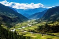 Panoramic view of the valley in the Himalayas, Nepal, Panorama view of Paro valley, Bhutan, AI Generated Royalty Free Stock Photo