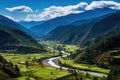 Panoramic view of the valley in Himalayas, Nepal, Panorama view of Paro valley, Bhutan, AI Generated Royalty Free Stock Photo