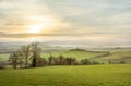 Panoramic view of valley Val D`Orcia on sunrise. Tuscany, Italy Royalty Free Stock Photo