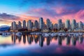 Panoramic view of Vancouver, British Columbia, Canada at sunset, Beautiful view of downtown Vancouver skyline, British Columbia,