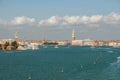 Panoramic view of Venice with Bacino of St Mark with Bell Tower Campanile Royalty Free Stock Photo