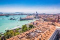 Panoramic view of Venice - Basilica Santa Maria della Salute, Grand Canal with gondolas and red tiled roofs of houses, Venice, Royalty Free Stock Photo