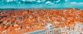 Panoramic view of Venice from the Campanile tower of St. Mark`s Cathedral-  St. Mark`s Square Piazza San Marco and Mark`s Clo Royalty Free Stock Photo