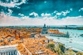 Panoramic view of Venice from the Campanile tower of St. Mark`s Cathedral-  St. Mark`s Square Piazza San Marco. Italy Royalty Free Stock Photo