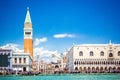 Panoramic view of Venice from Grand Canal - Dodge Palace, Campanile on Piazza San Marco Saint Mark Square, Venice, Italy Royalty Free Stock Photo