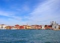 panoramic view of venice from the sea showing the zattere salute area with the church of santa maria del rosario and waterfront Royalty Free Stock Photo