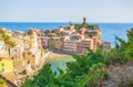Aerial view of Vernazza, 5 Terre, La Spezia province, Ligurian coast, Italy. Royalty Free Stock Photo